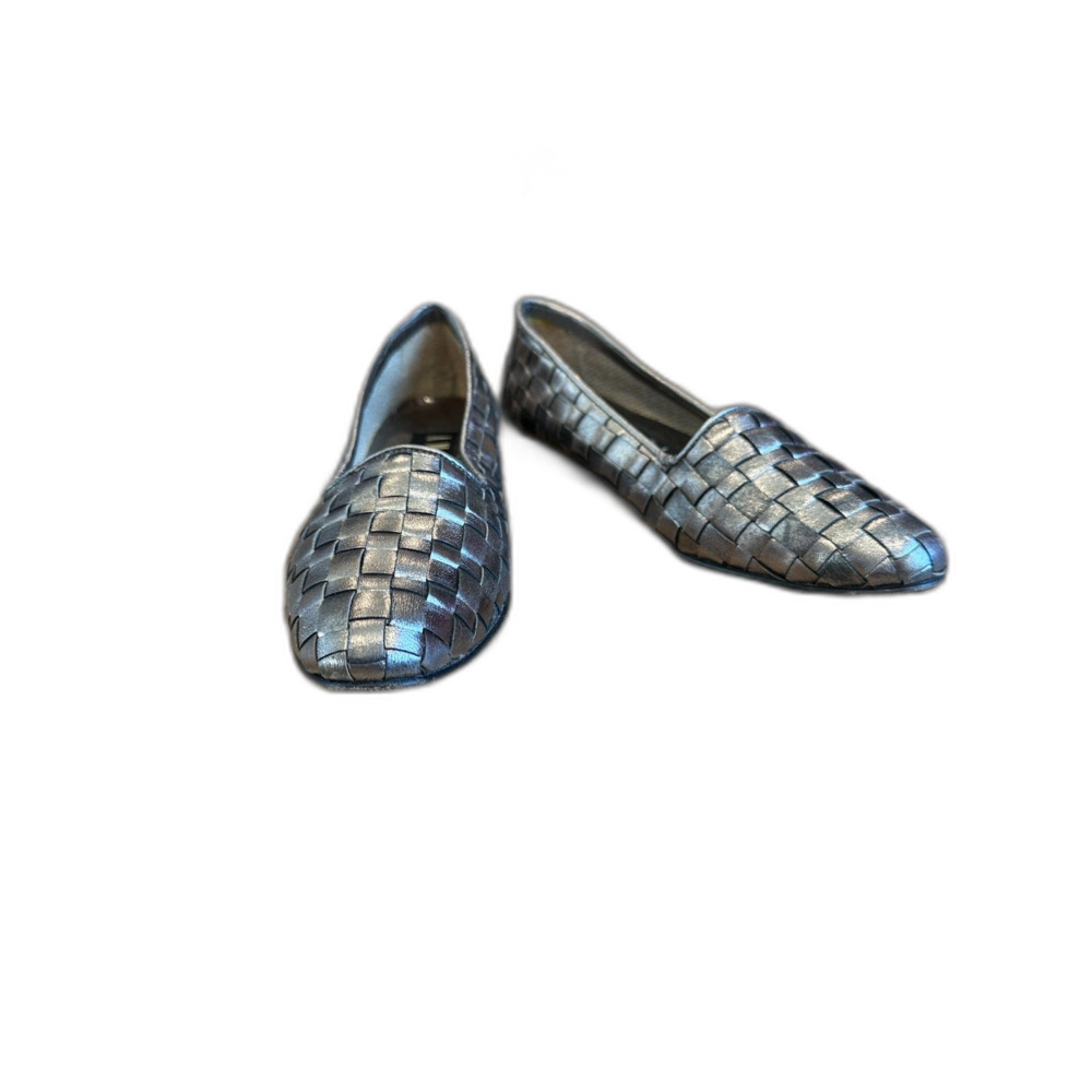 Amalfi Italy Pewter Metallic Woven Loafers Flats Size 5.5 Narrow